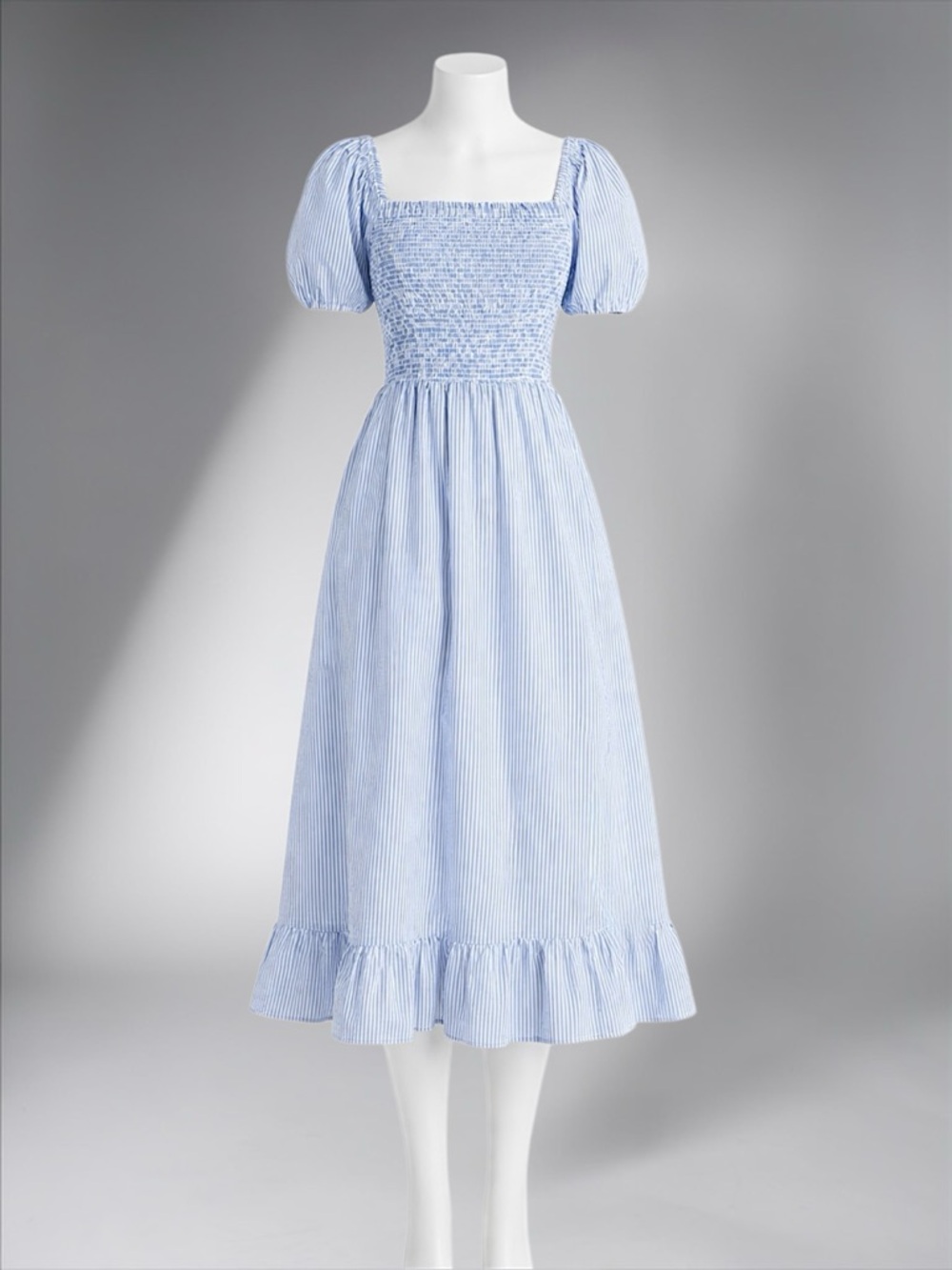 J.Crew Blue & White Stripe Short-Sleeve Smocked Dress - Picture 11 of 11